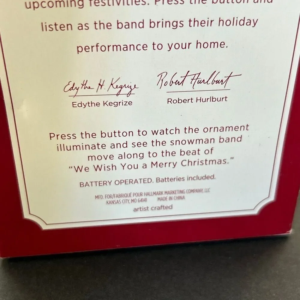 Hallmark Keepsake Ornament Snowman Band 2020 Magic Light Sound Motion Member Exc